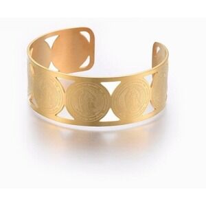 Virgin Mary Cuff Bangle Bracelet ( Nuestra Señora De Guadalupe) Gold Tone